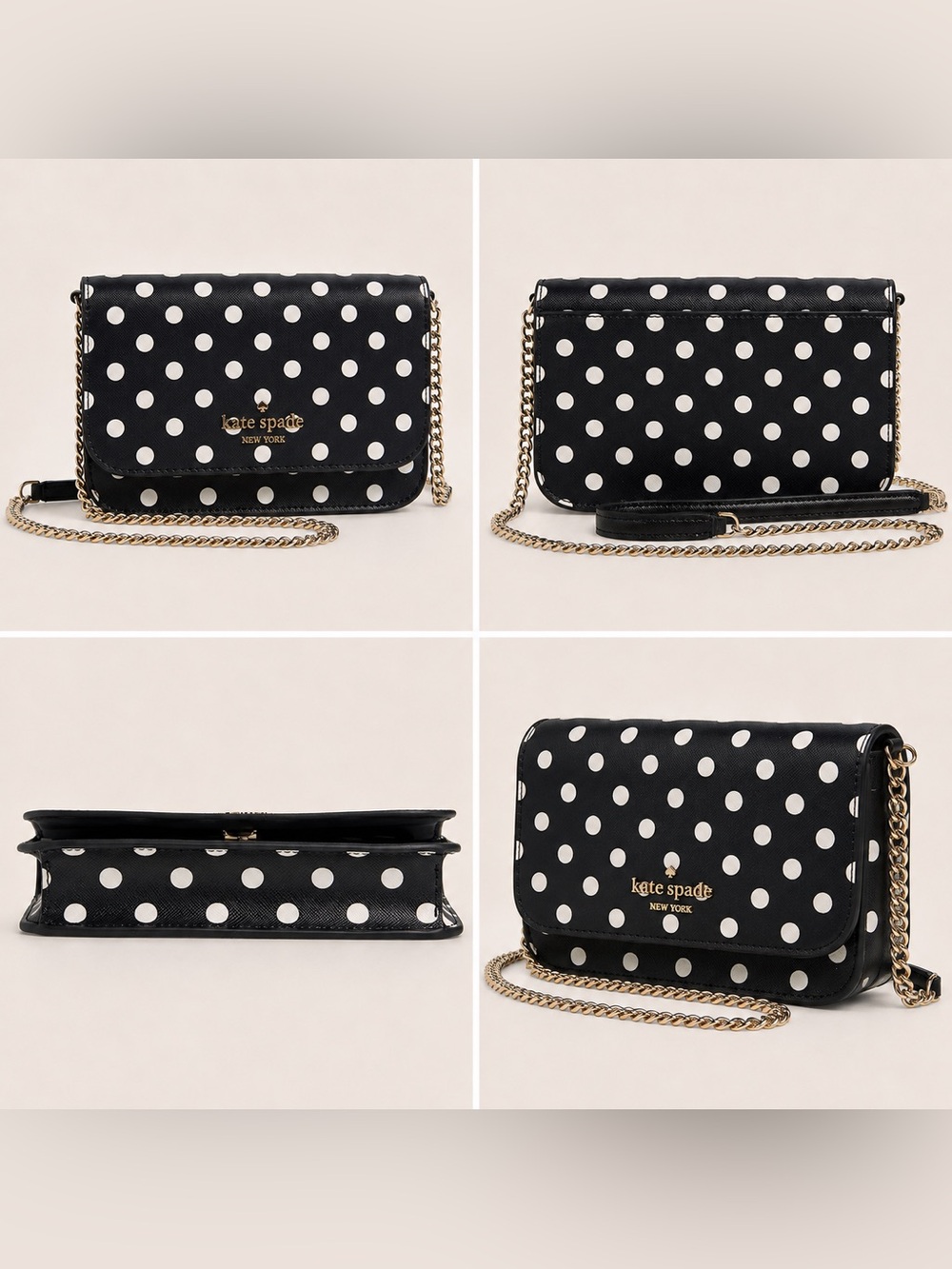 kate spade Black & White Polka Dot Chain Strap Crossbody